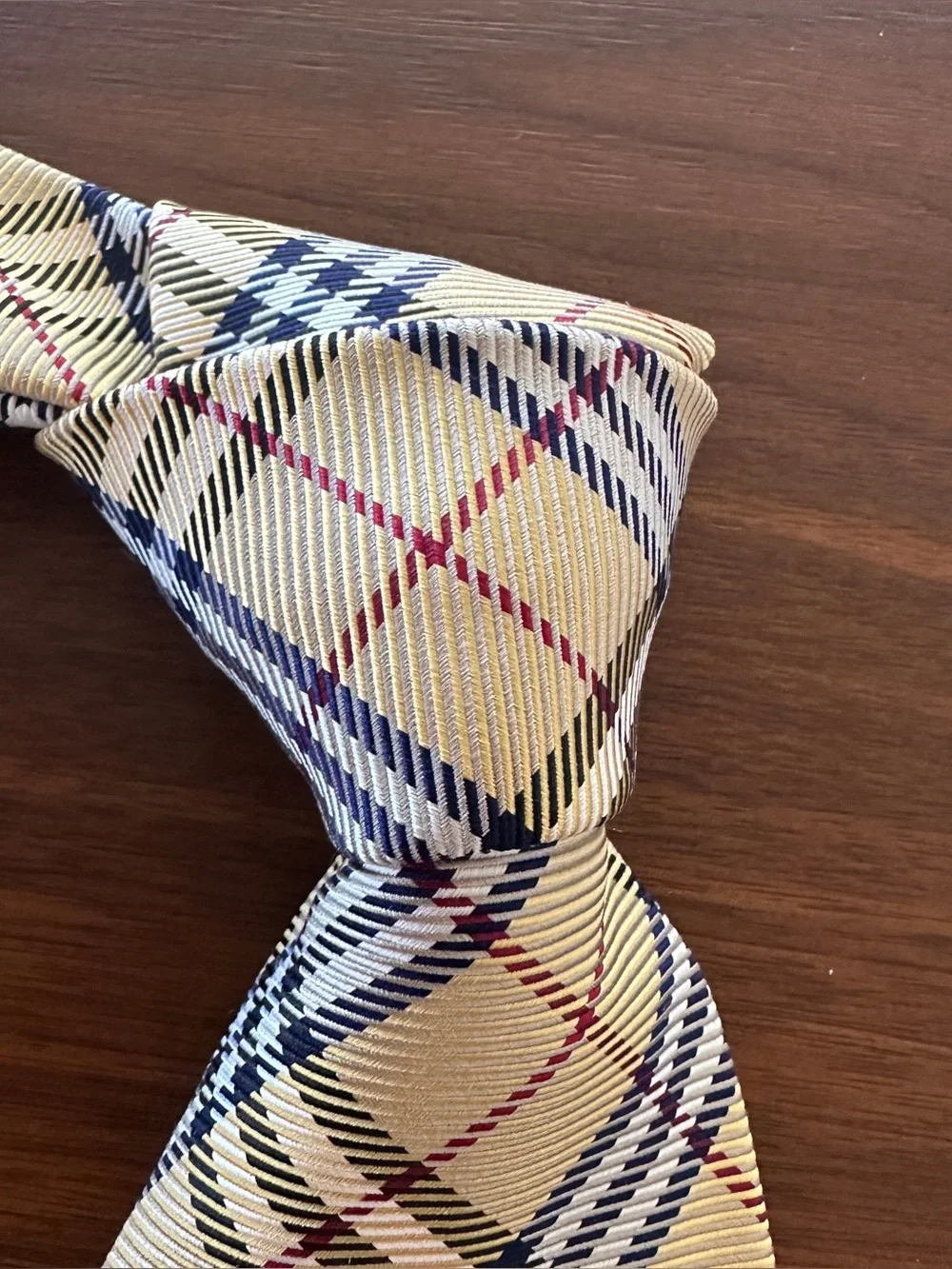 Burberrys Vintage Yellow Navy Red Plaid Tie